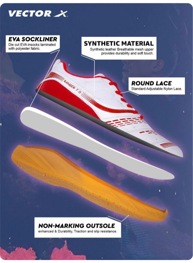 Vector X Ranger 7.0 Power Cushion Synthetic Mesh Badminton Shoes For Men (White/Red) - UK 7 - Image 5